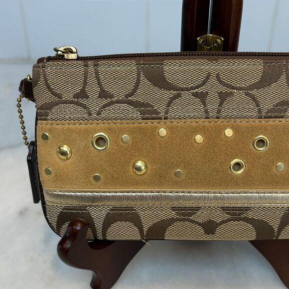 Coach Jacquard Signature Suede Stripe Grommet Clutch Wristlet - Picture 3 of 14